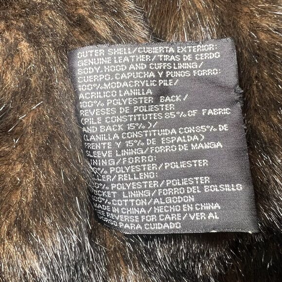 Vtg St Johns Bay Suede Leather Faux Fur Lined Jacket Zip Hood Womens Sz M Brown - Picture 6 of 11